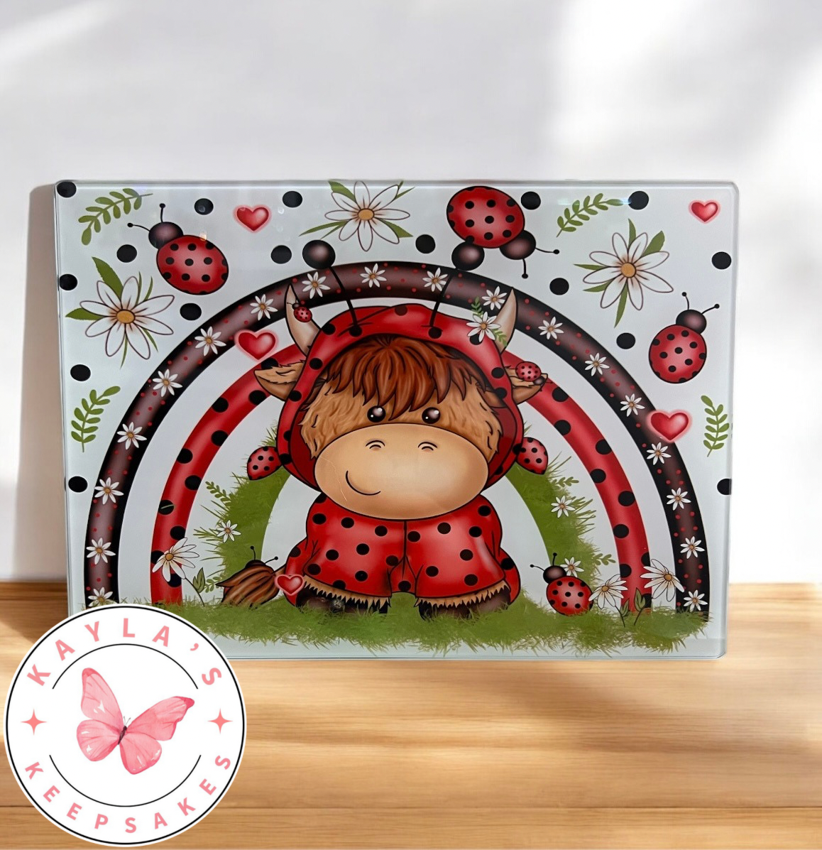Highland Cow Lady Bird Chopping Board