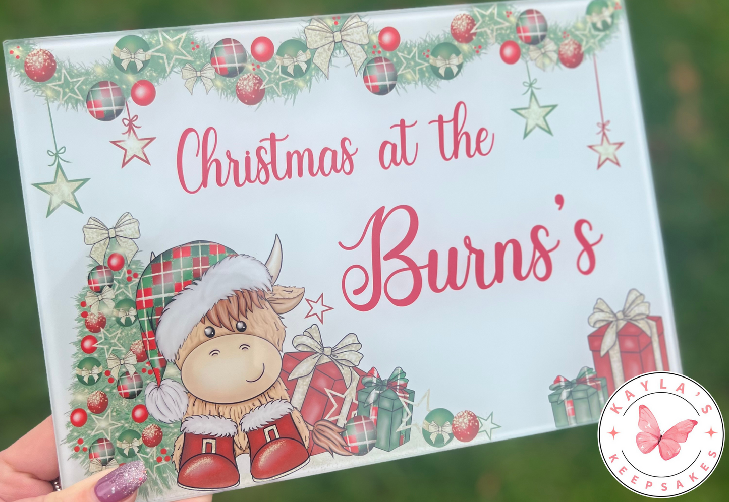 Christmas Personalised Glass chopping board