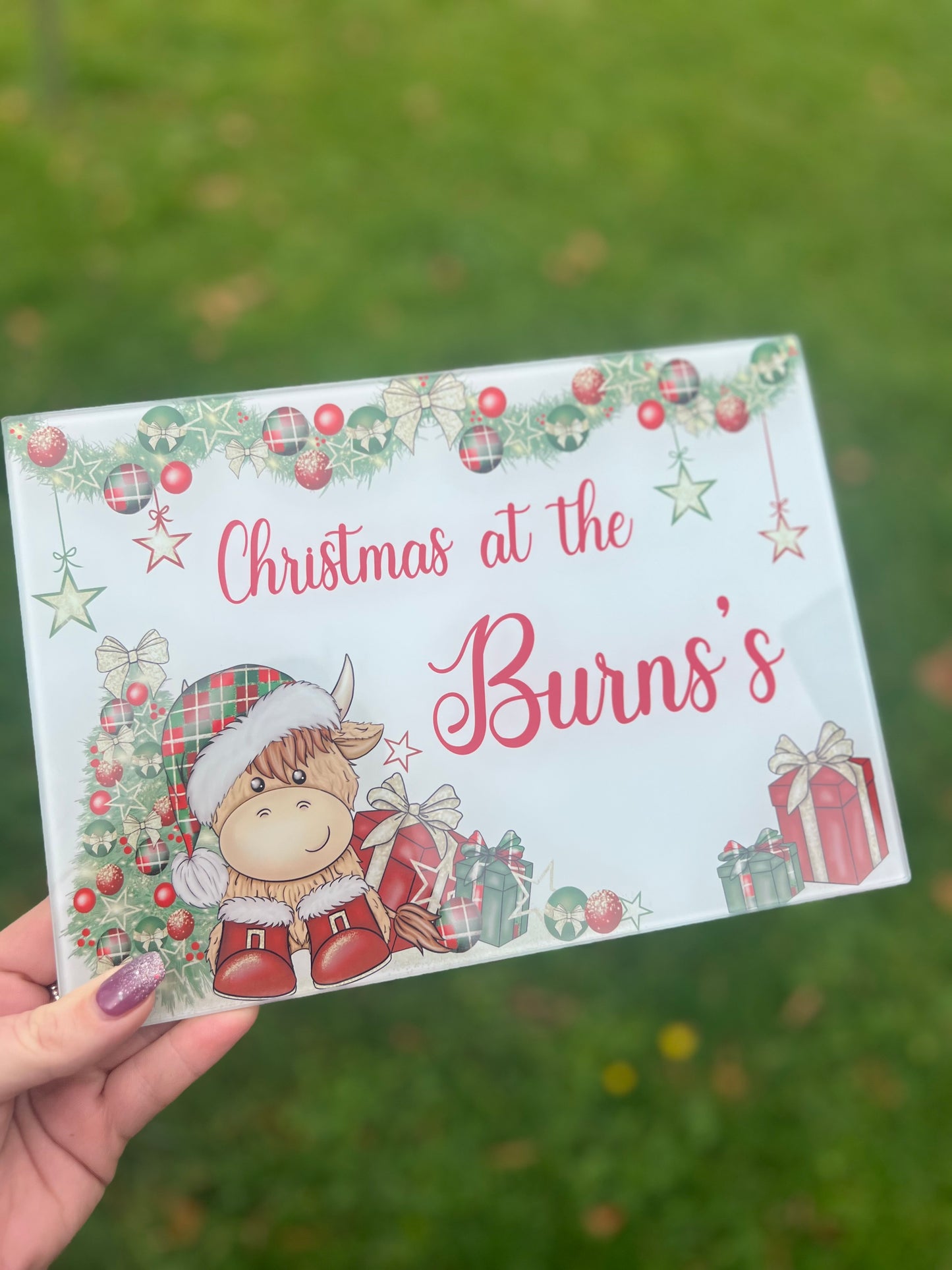 Christmas Personalised Glass chopping board
