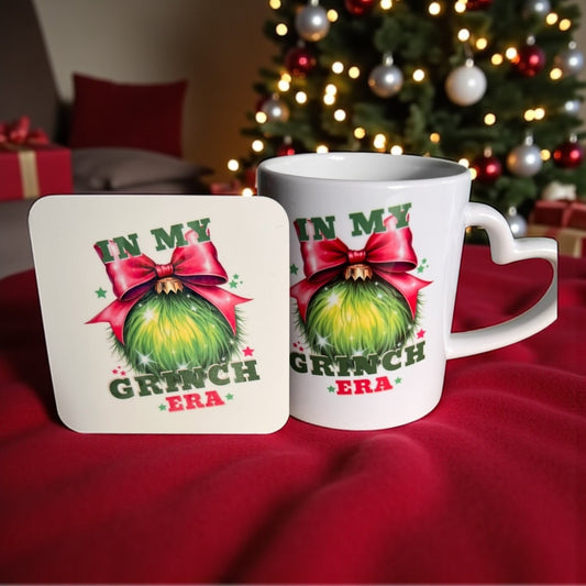 Grinch heart handle mug set