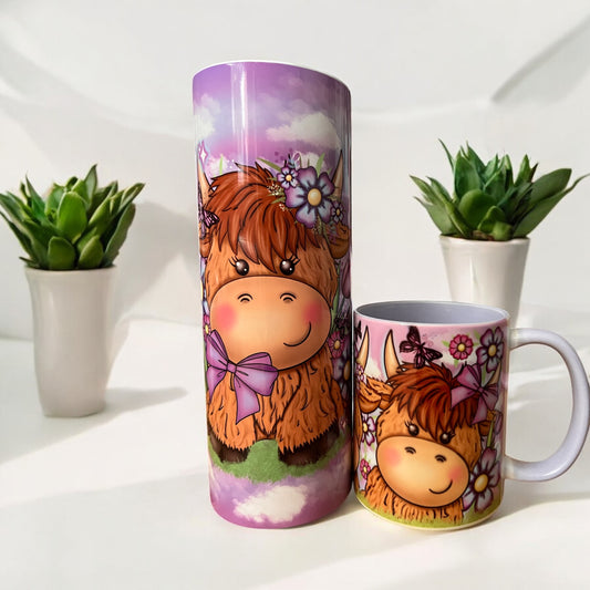 Purple highland cow mug & Tumbler set