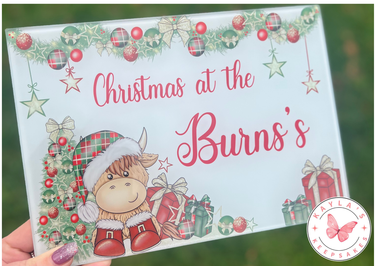 Christmas Personalised Glass chopping board