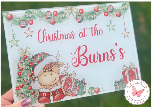 Christmas Personalised Glass chopping board