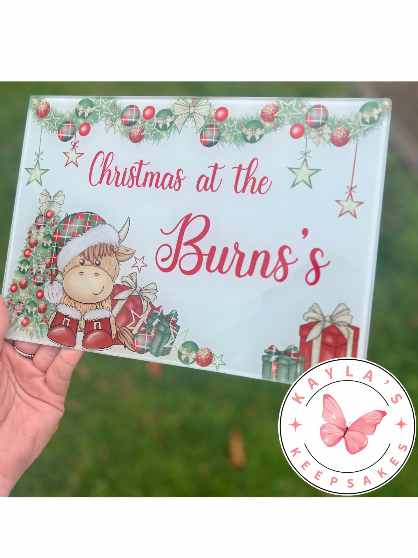 Christmas Personalised Glass chopping board