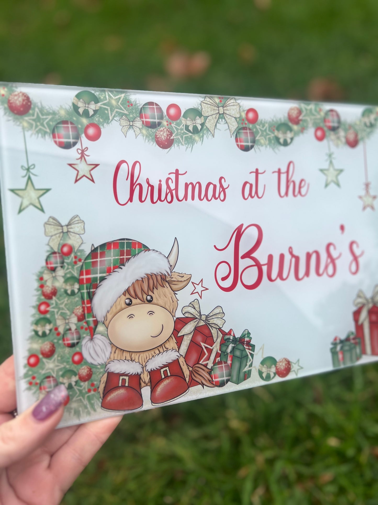 Christmas Personalised Glass chopping board