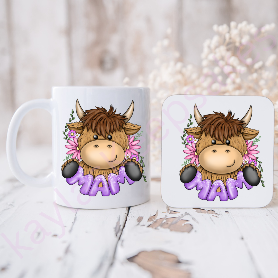 Highland cow floral Mug